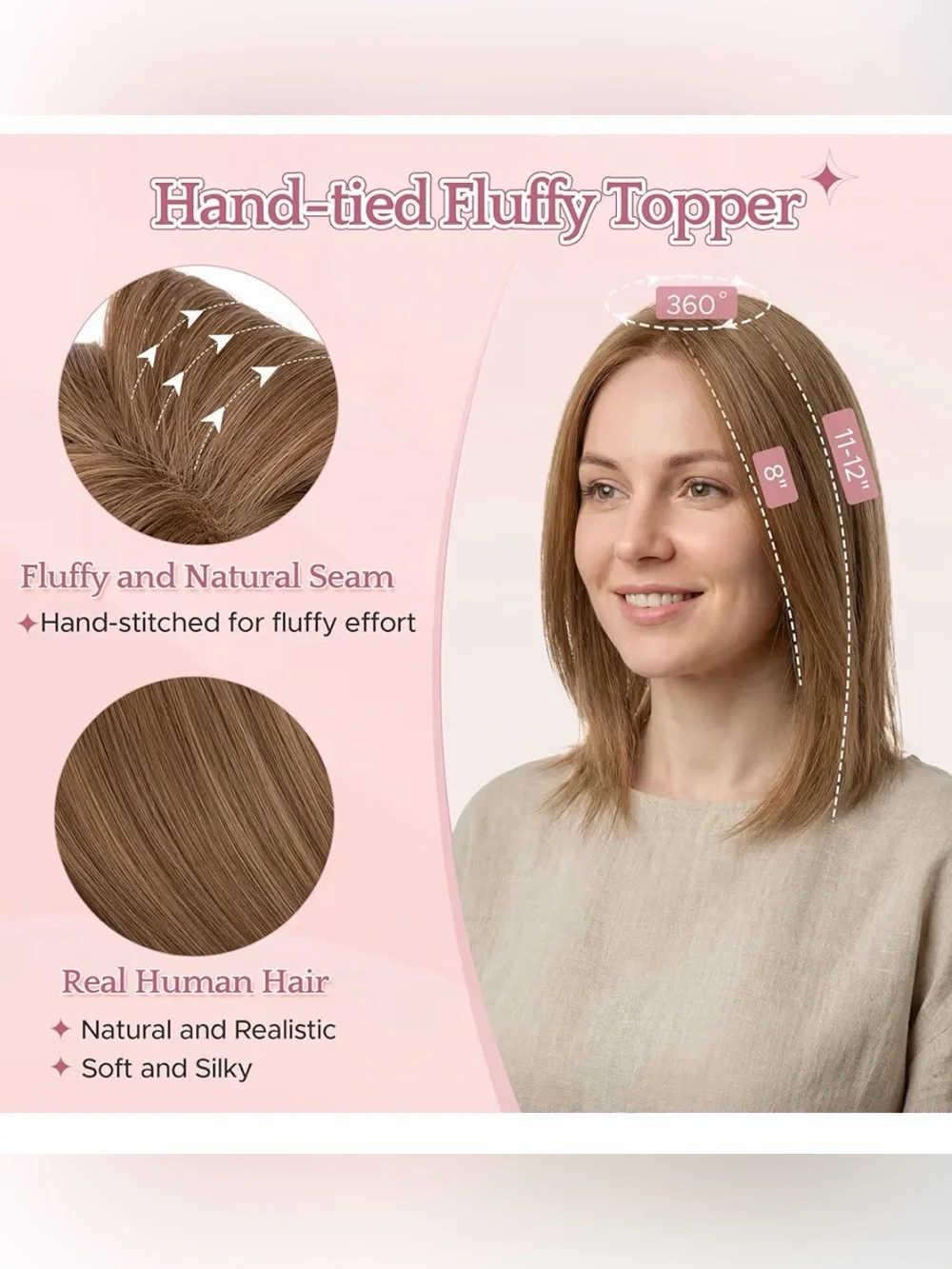 14” Light Brown #06 Human Hair Topper #027